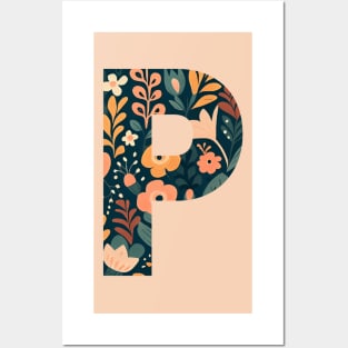 Whimsical Floral Letter P Posters and Art